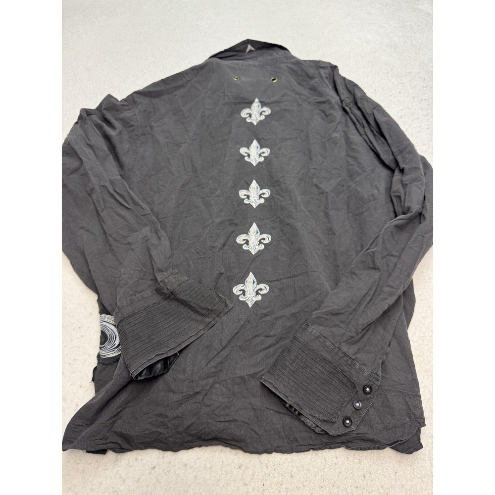 Fender Shirt Mens 2XL Gray Fleur De Lis Embroidered Long Sleeve Button Up Casual - Picture 5 of 6